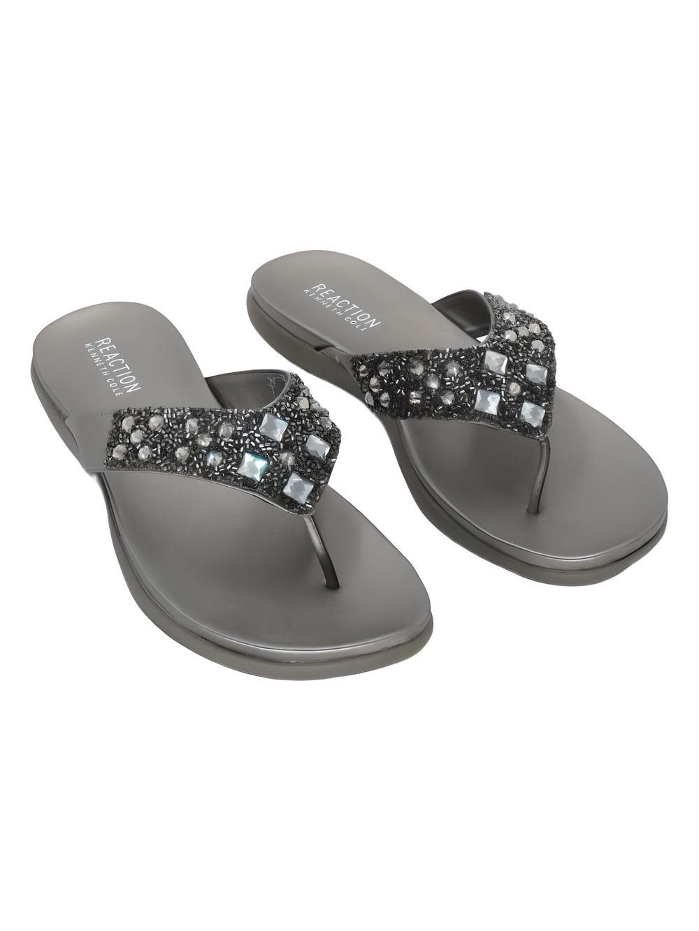 Kenneth Cole Reaction Glam-Athon Rhinestone Pewter Thong Sandals Size 9.5M
